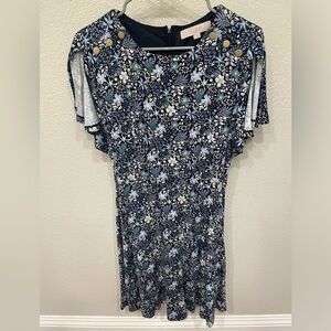 Loft Blue Floral Dress with Split Flutter Sleeves. Size 0